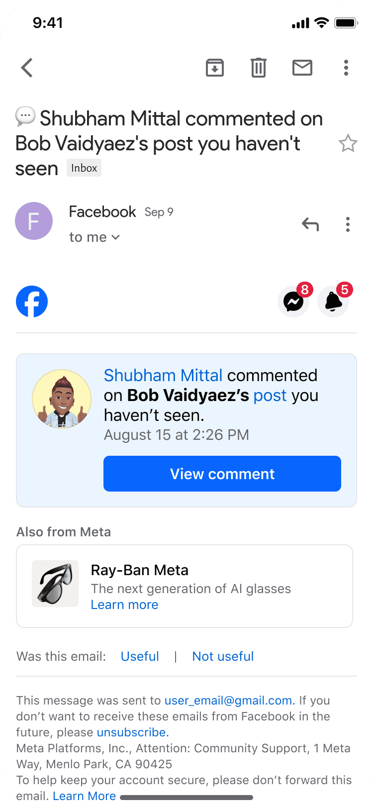Instagram email open mail view